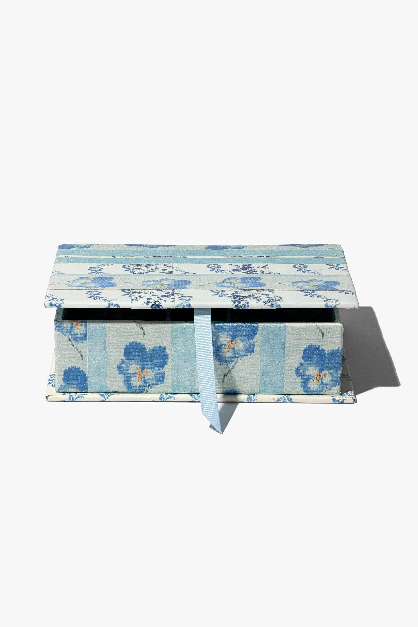 Blue Faux Silk and Flowers Storage Box