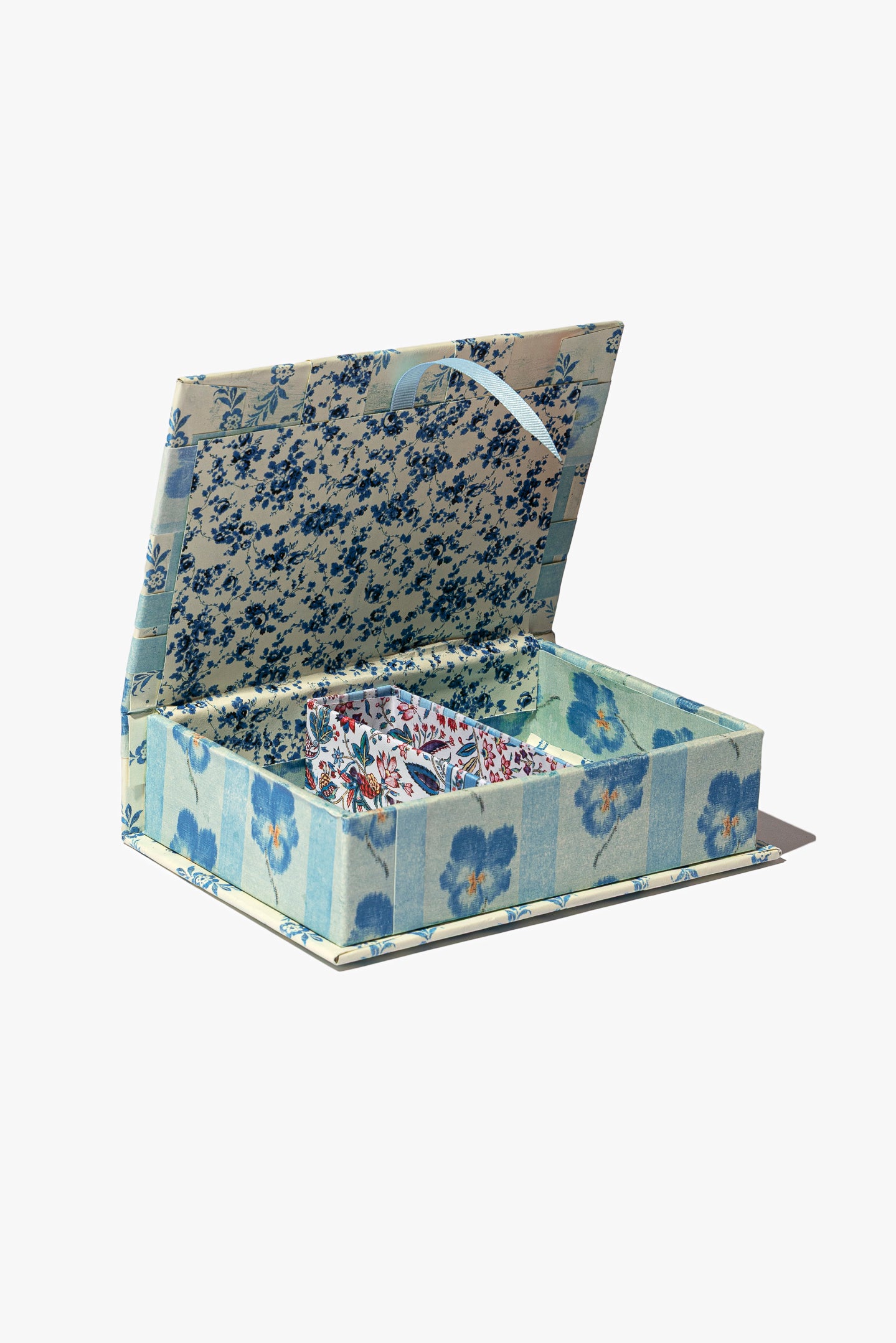 Blue Faux Silk and Flowers Storage Box