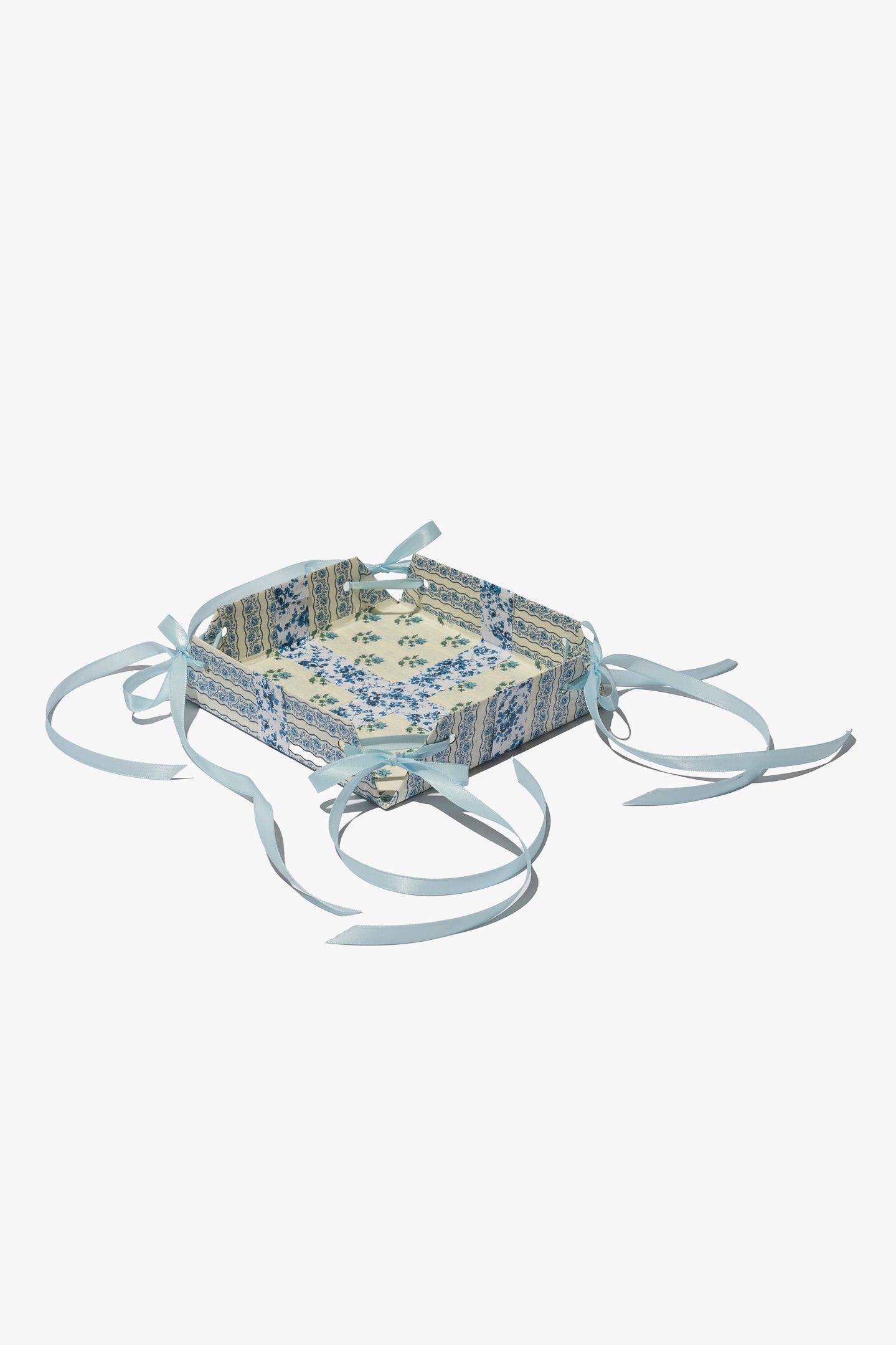 French Provincial Toile Tray with Powder Blue Satin Ribbons