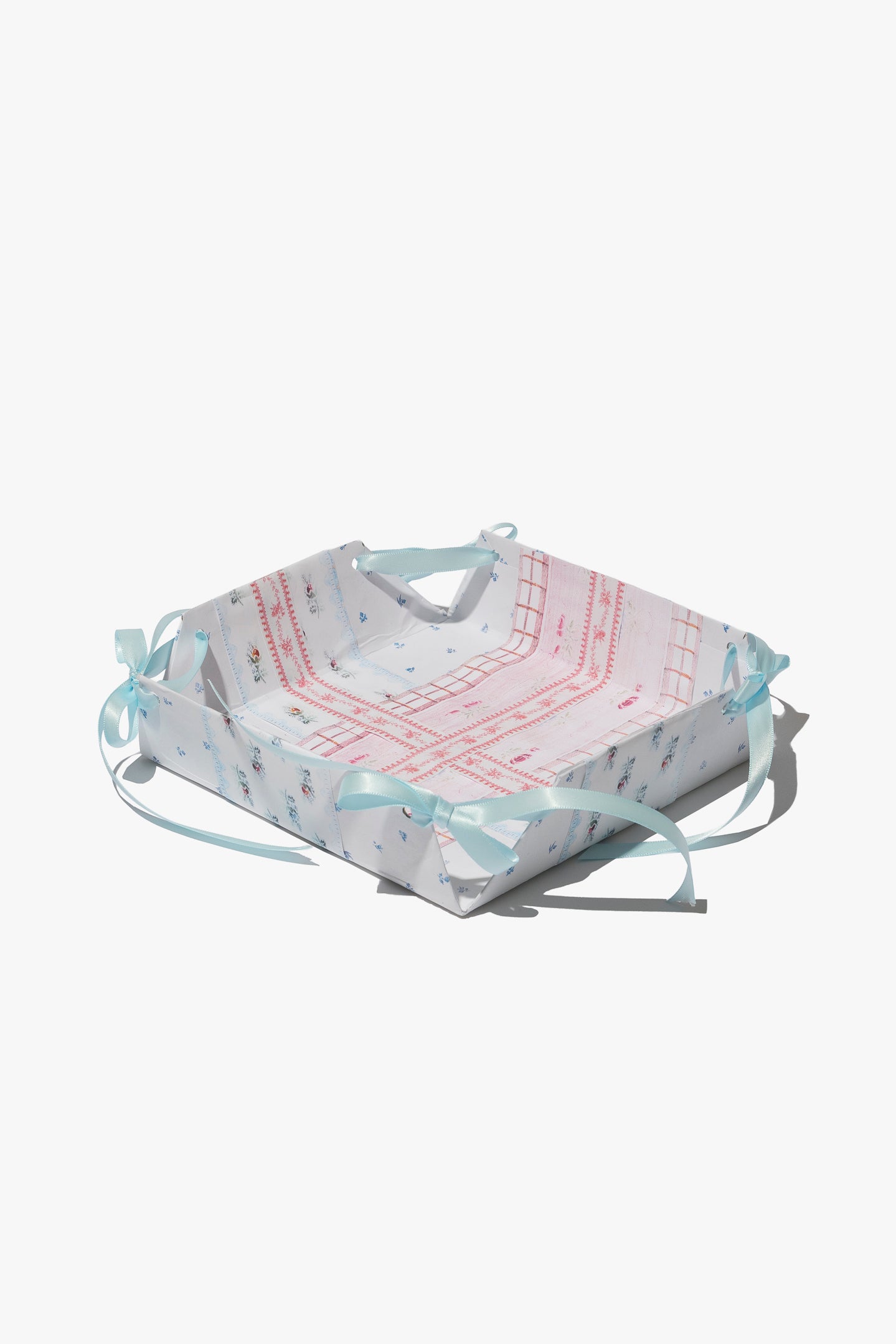 Vintage Cottage Florals with Aqua Satin Ribbon Tray