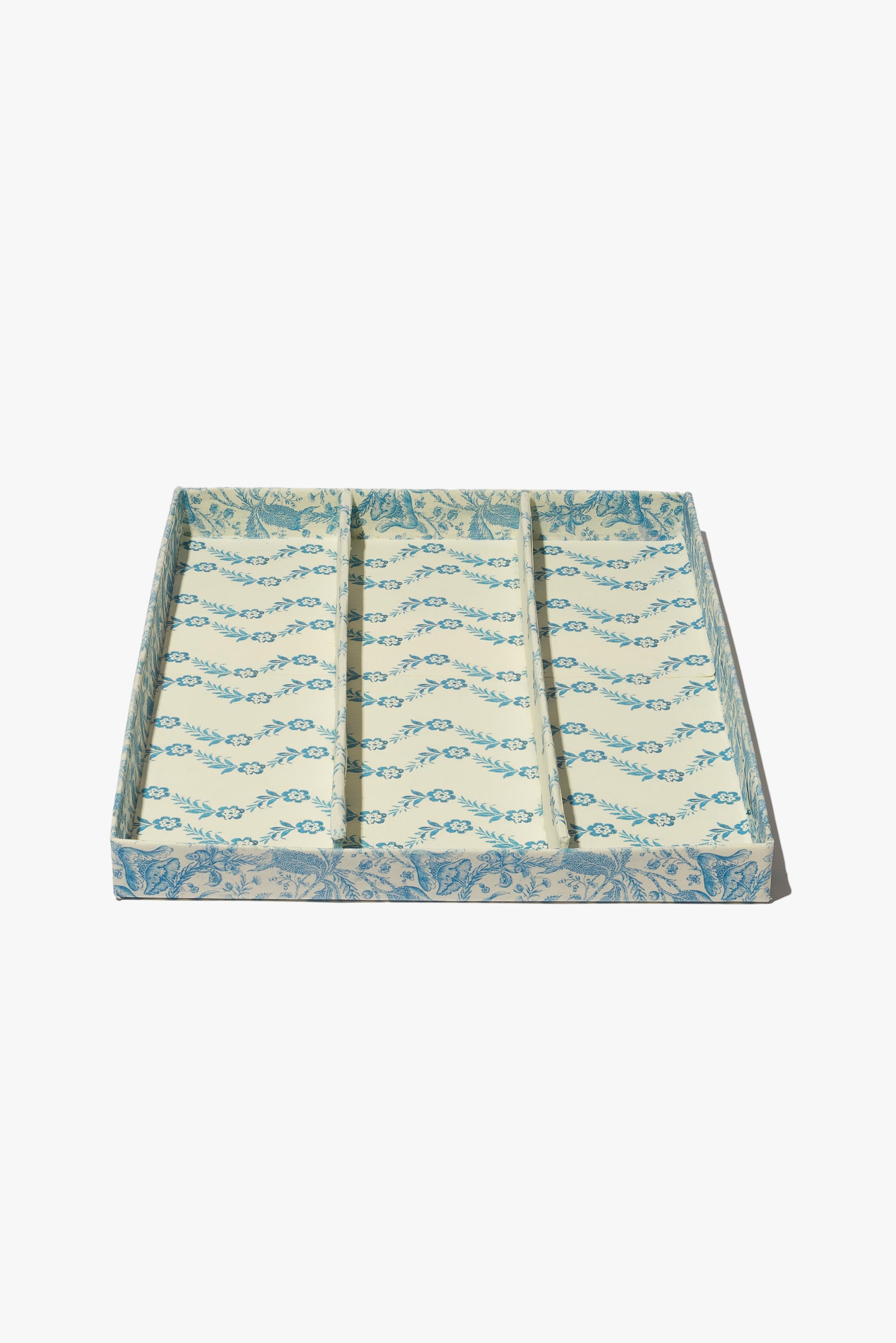 Blue Floral Garland Organizer Tray with Toile de Jouy Border