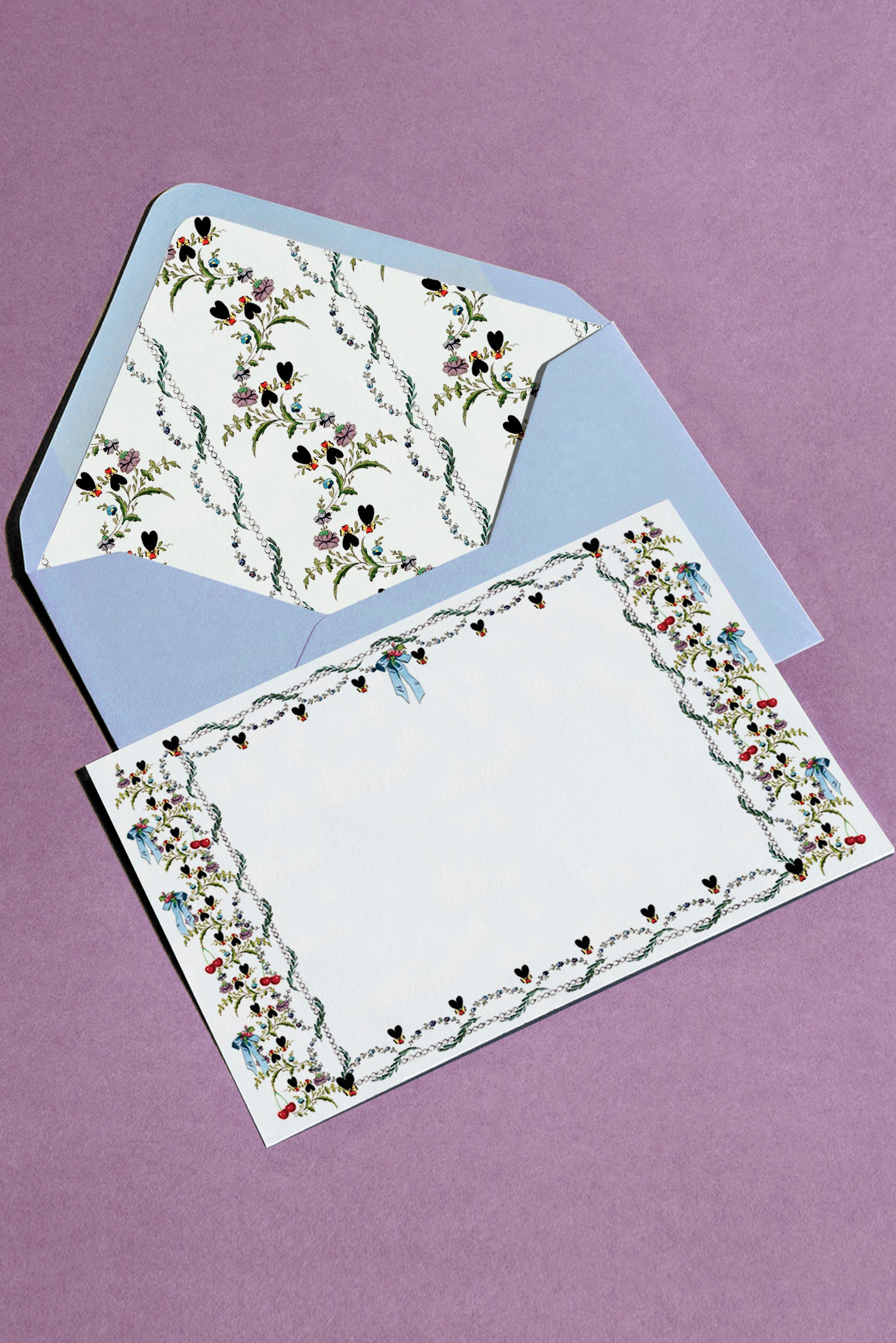 Cherries and Violet Stationery Set