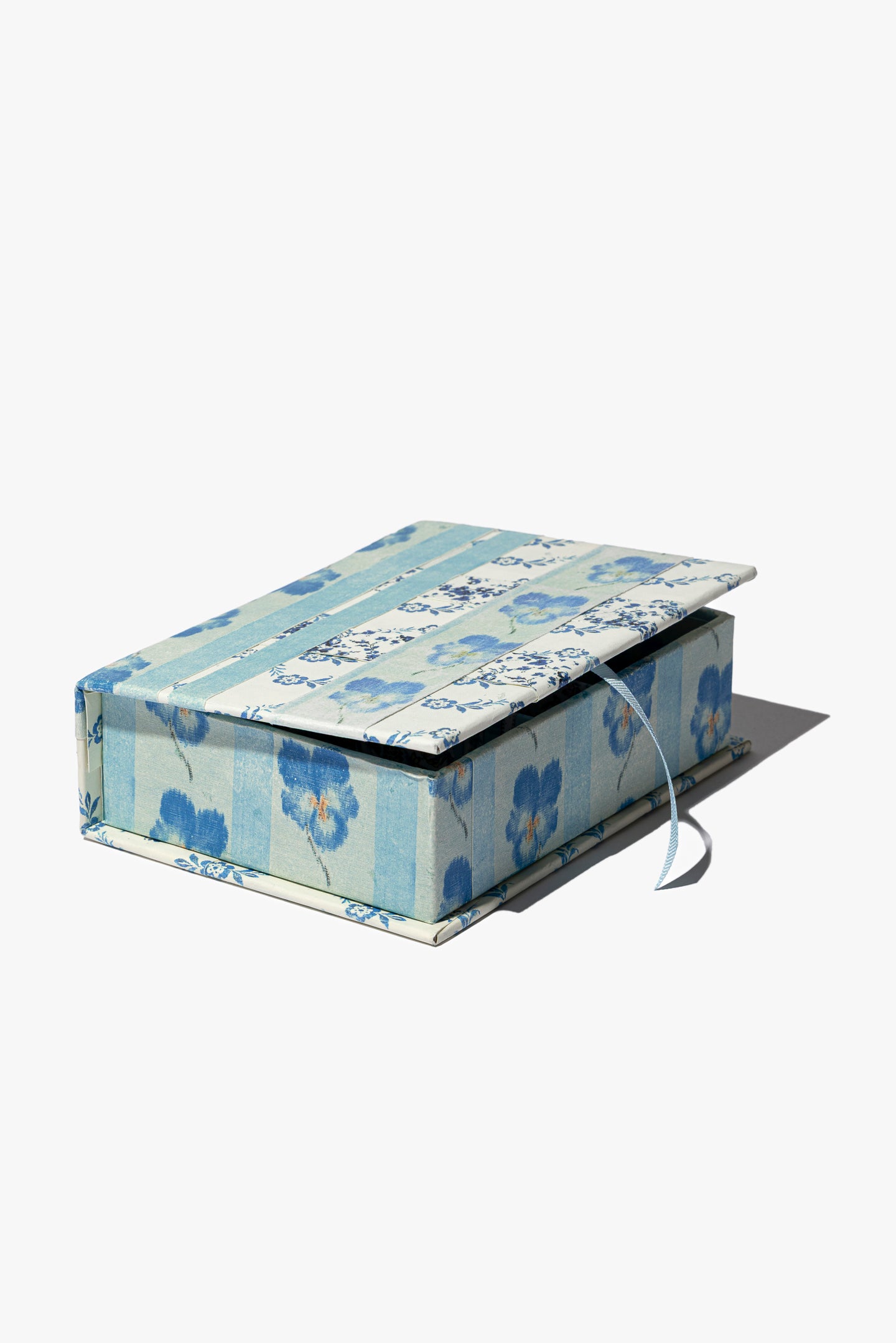 Blue Faux Silk and Flowers Storage Box