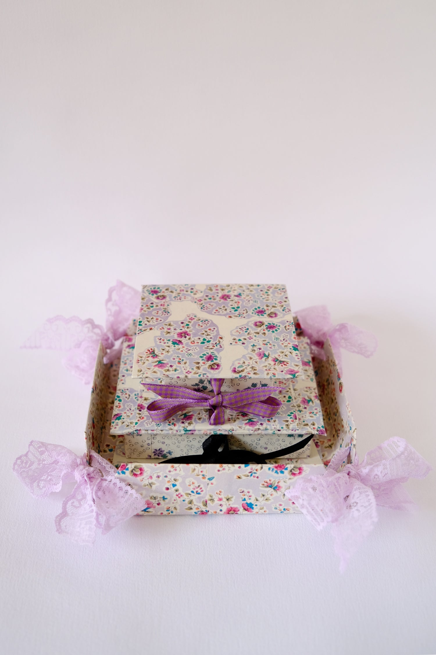 Lavender Calico Set with Black Satin Ribbons