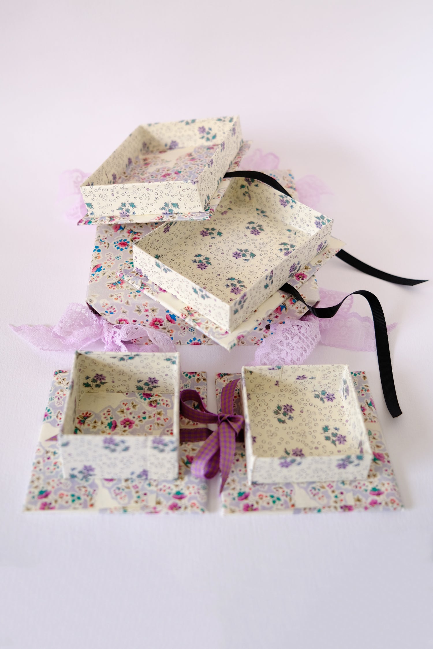 Lavender Calico Set with Black Satin Ribbons