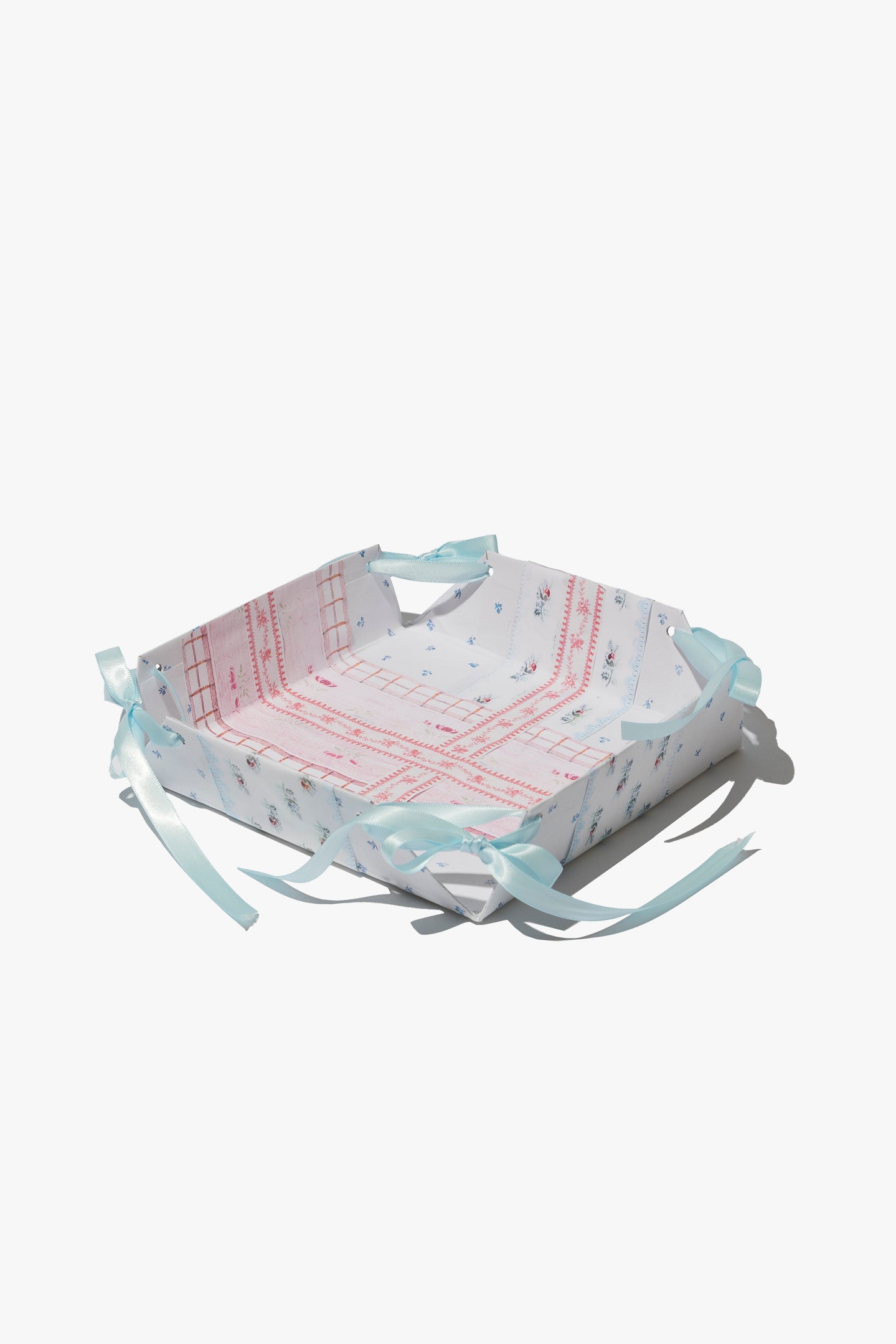 Vintage Cottage Florals with Aqua Satin Ribbon Tray