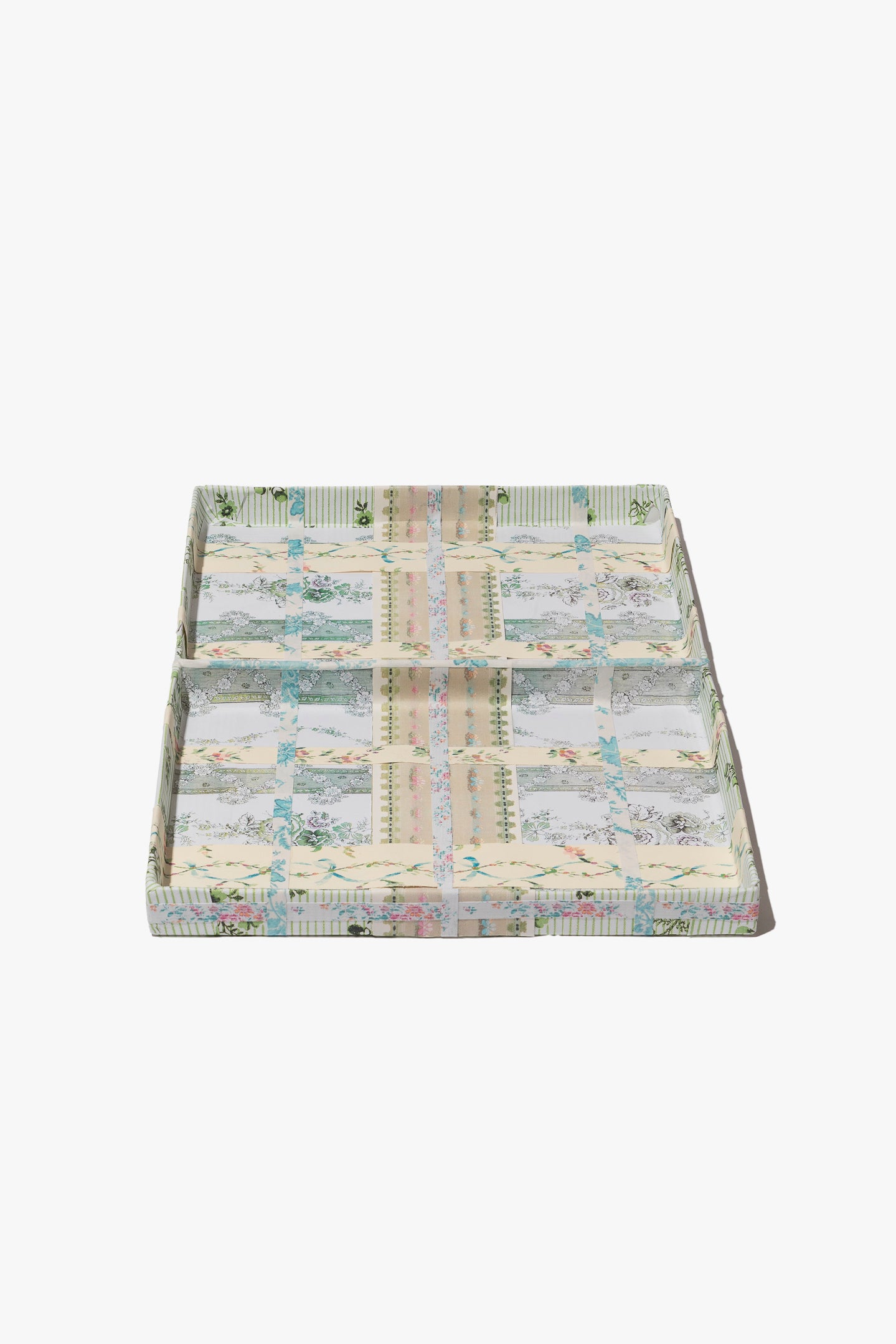 Garden Trellis Patchwork Tray with Sage Striped Border