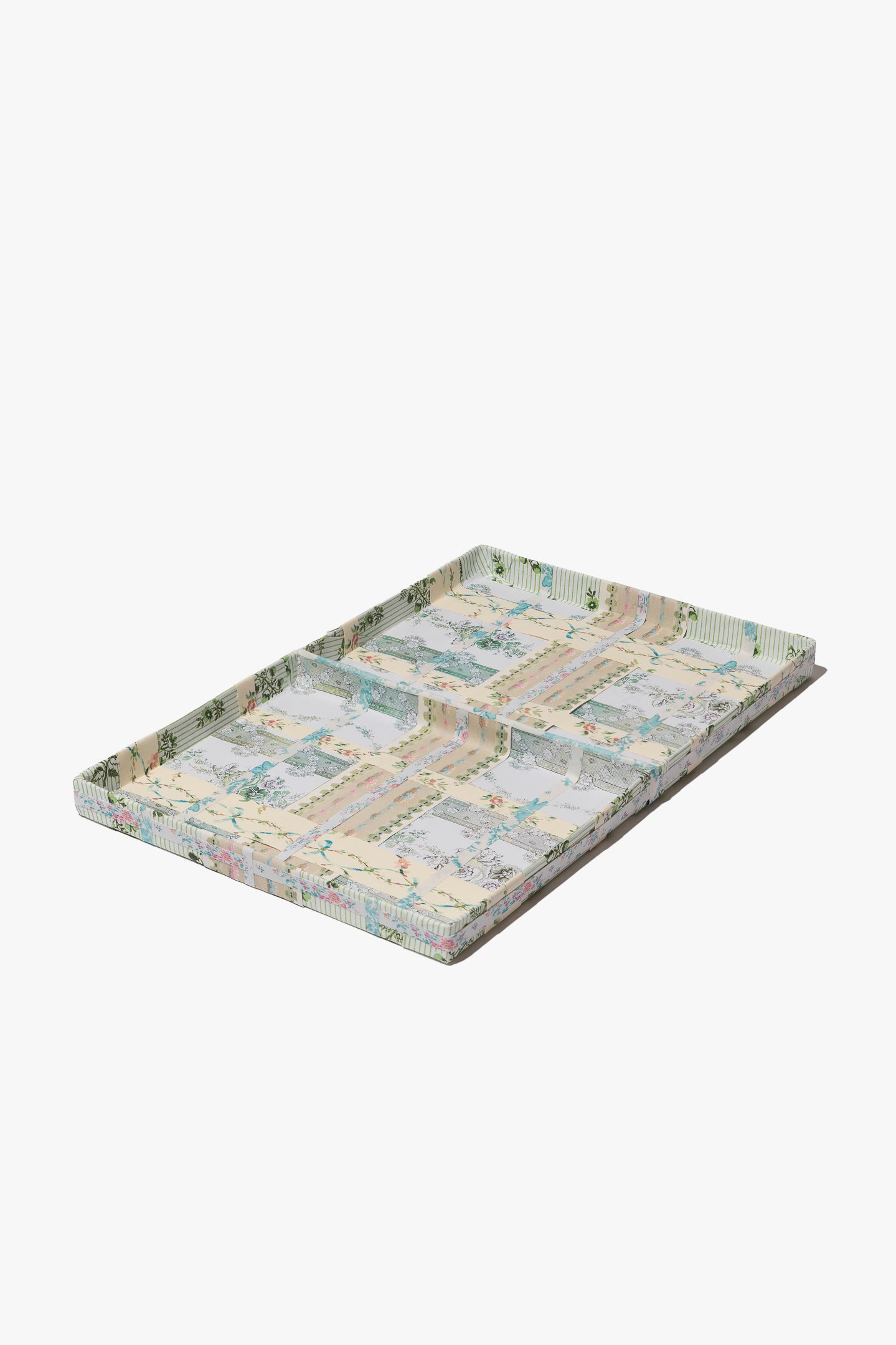 Garden Trellis Patchwork Tray with Sage Striped Border