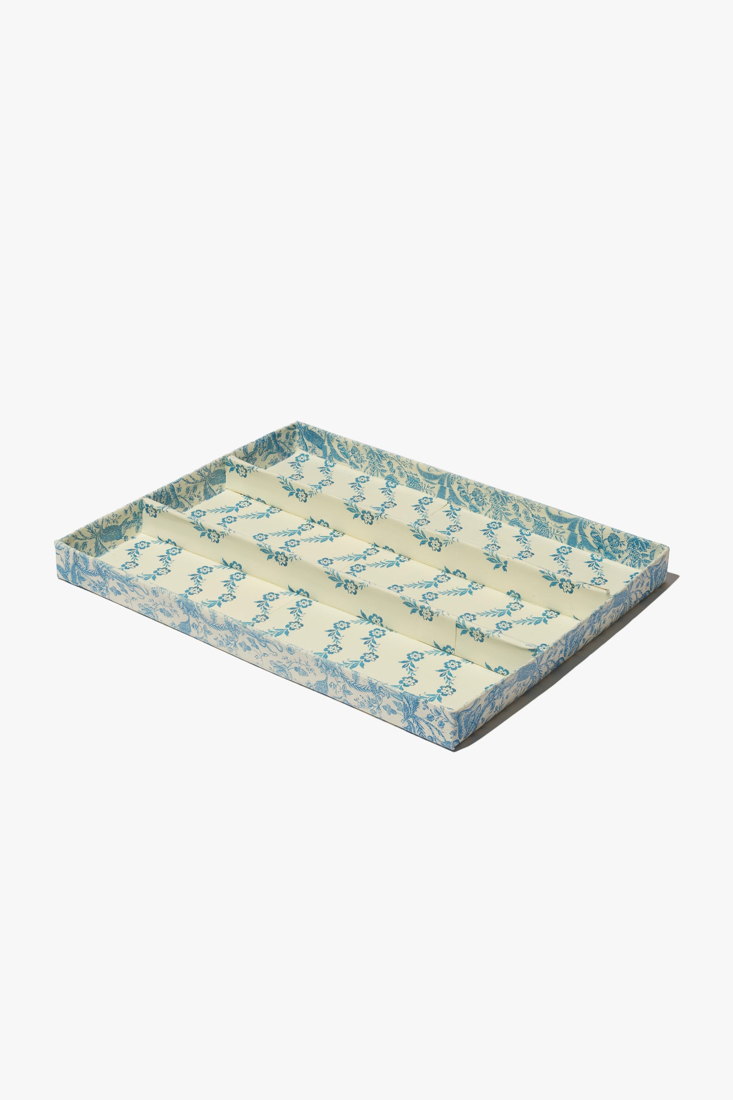 Blue Floral Garland Organizer Tray with Toile de Jouy Border