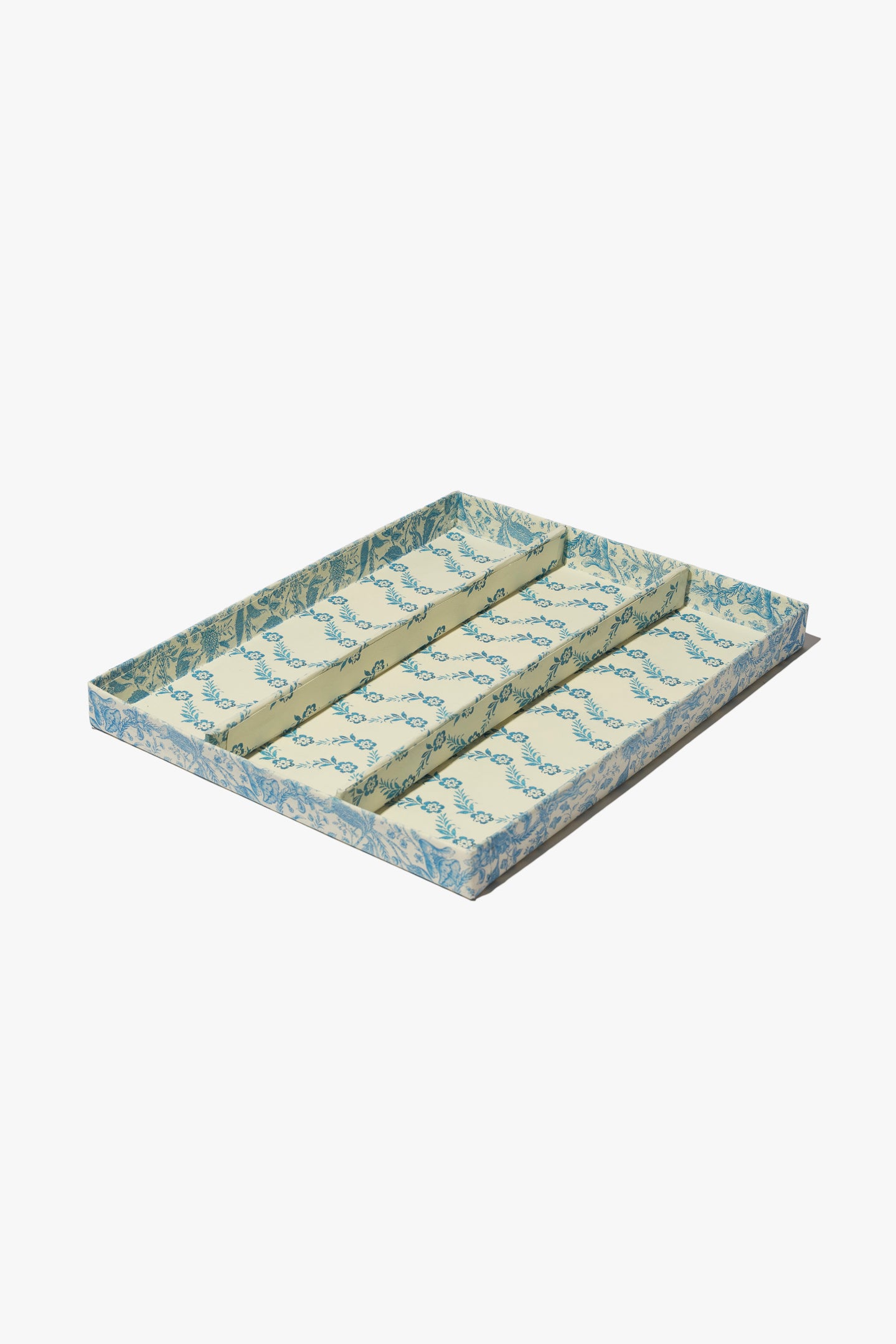 Blue Floral Garland Organizer Tray with Toile de Jouy Border